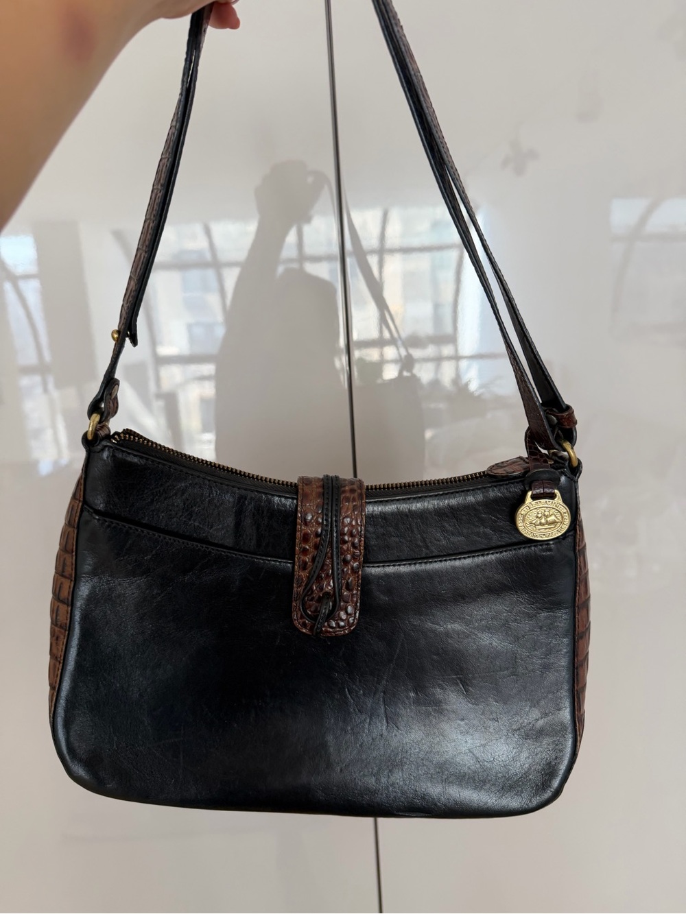 🗽Brahmin Croc-Trim Leather Shoulder Bag